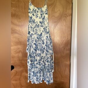 Olivaceous Blue Floral Backless Dress